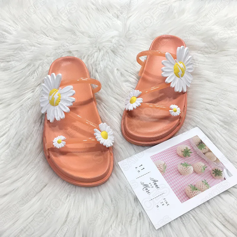 

2020 Women's Beach Slippers Summer Women Lady Narrow Band Chrysanthemum Casual Beach Shoes Sweet Open Toed Sandals Flat