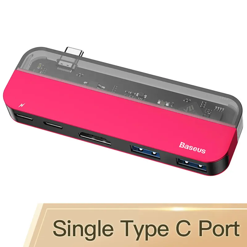 Single Type C Red Baseus USB C концентратор 3,0 Для Macbook Pro Surface HDMI Thunderbolt 3 адаптер питания мульти USB 3,0 USB-C type C концентратор для huawei Matebook - Цвет: Single Type C Red