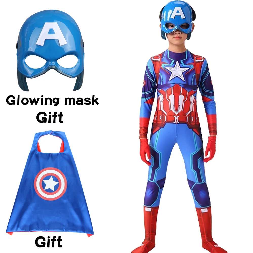 Бесплатная доставка Хэллоуин Рождество дети супергерой Капитан Америка костюм с