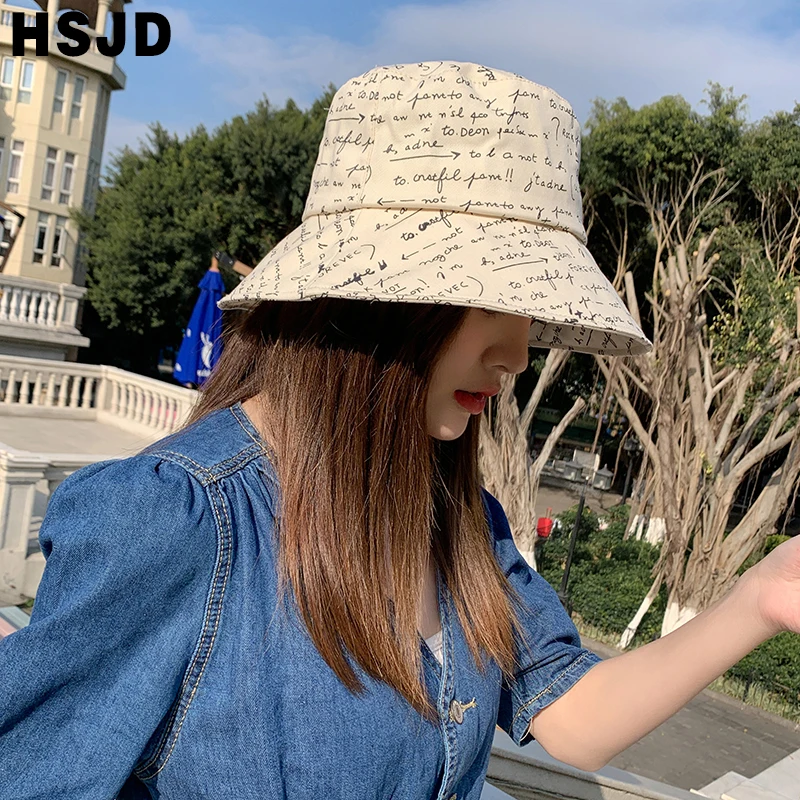 New Black Letter Sun Hat Hip Hop Bucket Hats Unisex Bob Caps Gorros Men Women Summer Wide Brim Foldable Panama Fisherman Hat