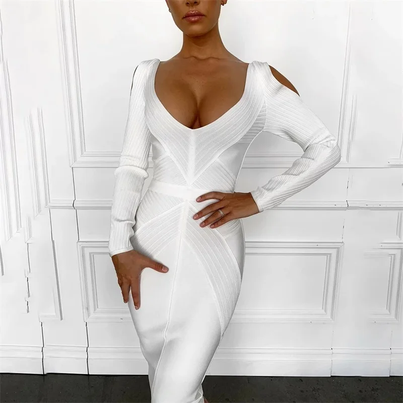 Осенне зимнее платье с длинными рукавами новое модное Бандажное v образным