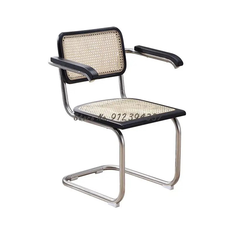 Rattan Dining Chair Single Medieval Armchair Computer Home Office Stainless Steel Backrest ins | Мебель