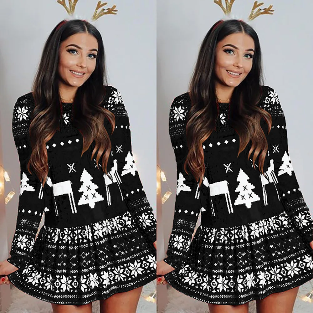 

Новинка 2020, рождественское женское приталенное платье с длинными рукавами и рождественским принтом в европейском и американском стиле, для...