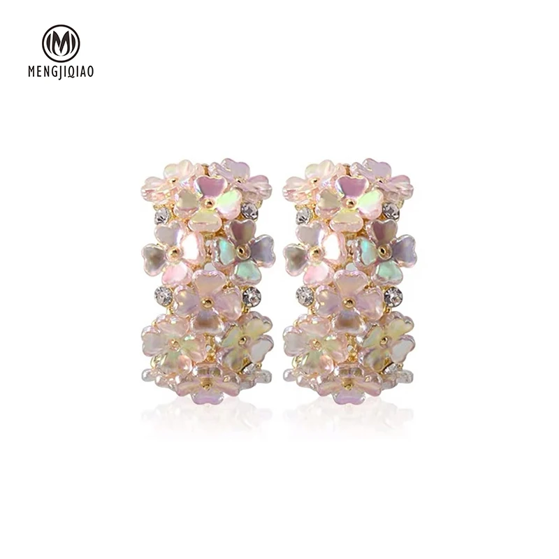 

MENGJIQIAO New Arrive Elegant Cute Shell Flower Shiny Arc Hoop Earrings For Women Geometric Boucle d'oreille Jewelry Gifts