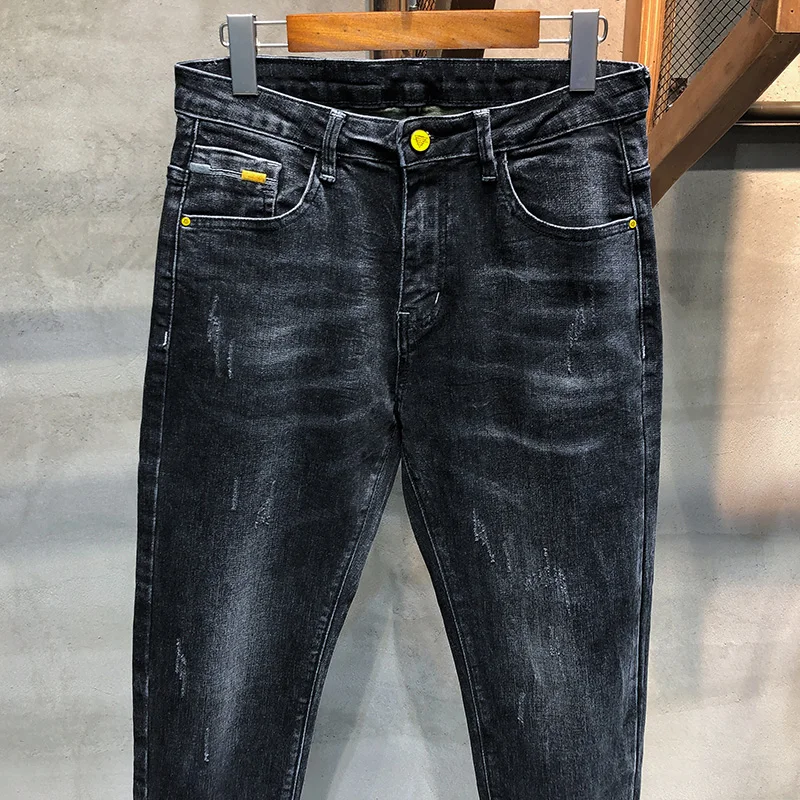 Обтягивающие джинсы мужские брюки темно-серые стрейч 2020 весна и осень модные