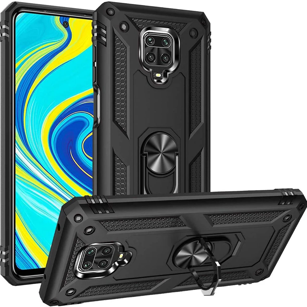 Чехол с кольцом и подставкой для телефона XiaoMi RedMi Note 9s Pro сверхмощный двухслойный