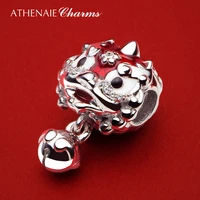 athenaie chinese lion charms 925 sterling silver clear cz mixed enamel new year beads fit women bracelet bangle necklace