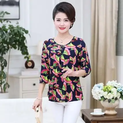 Летняя одежда для мамы среднего возраста короткий рукав топ футболка с цветами