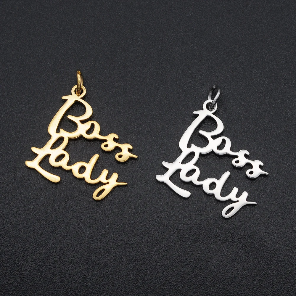 5pcs/lot Small Size Stainless Steel DIY Word Scrip Boss Lady Charms Wholesale Charm for Earrings diy Jewelry Making Pendant
