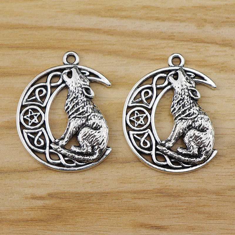 

10 Pieces Celtic Knot Howling Wolf Crescent Moon Tibetan Silver Charms Pendants Pagan Wiccan for Necklace Jewelry Making
