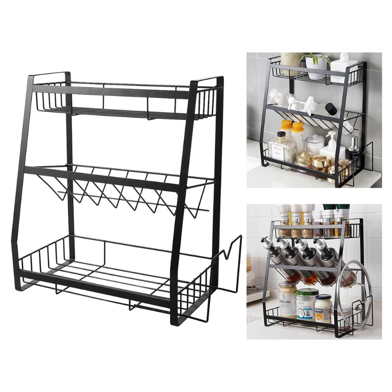 

Three-Layer Spice Rack Kitchen Supplies, Kitchenware Iron Table Top Assembly Organizer for Cutting Board Tableware Etc