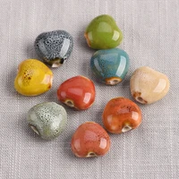 10pcs fat heart 16x15mm handmade fancy glaze ceramic porcelain loose spacer beads lot for jewelry making diy findings
