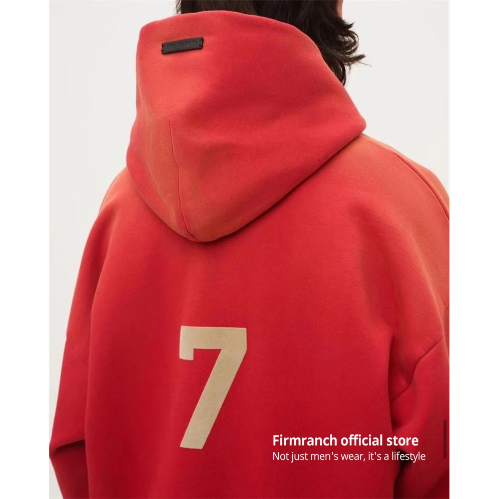 

Firmranch Men/Women High Version 7 Series Hoodies Casual Loose High Street ABC Letters Hoody Red/Grey Hoody Sweatshirt