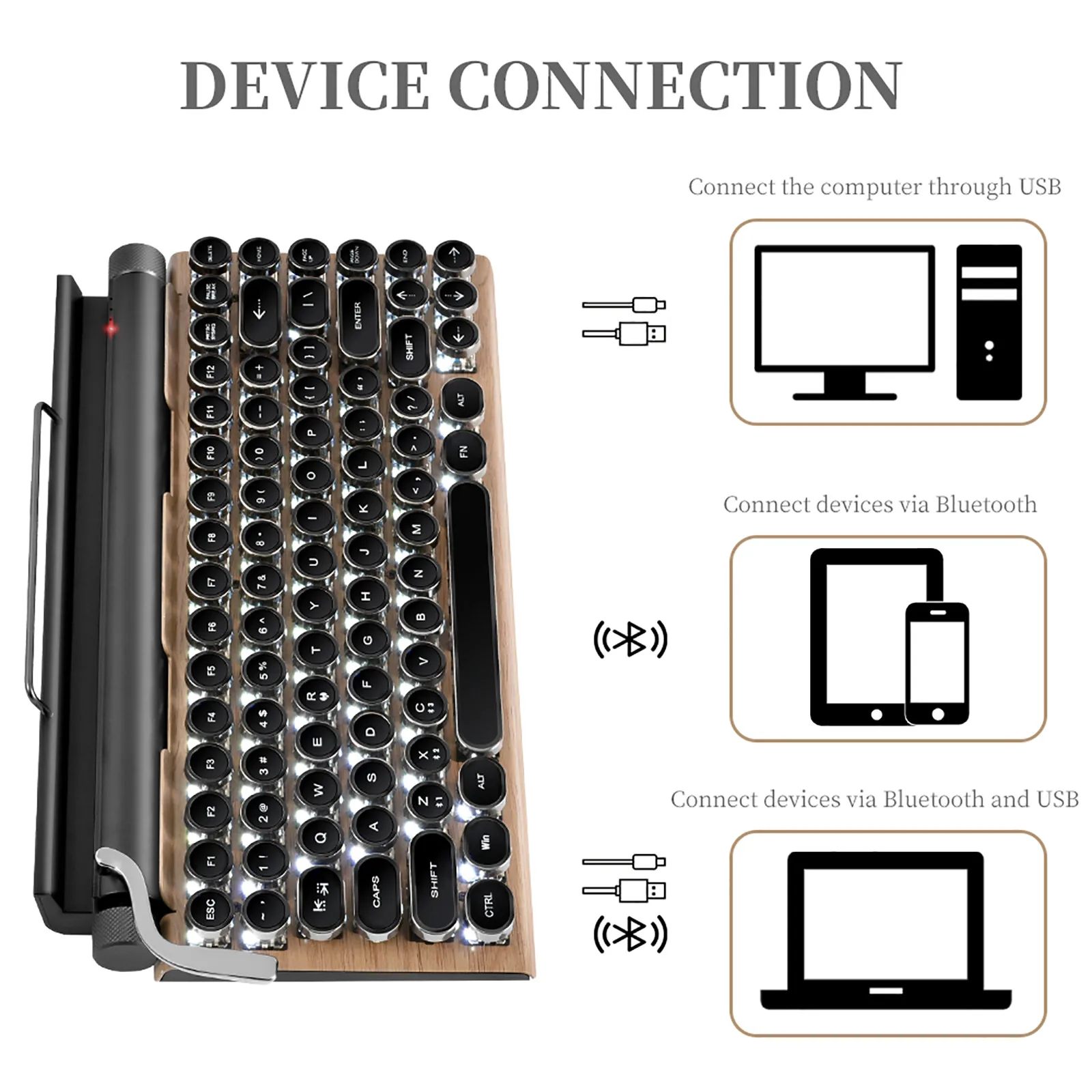 

Dot type retro typewriter keyboard wireless Bluetooth mechanical keyboard 83 key game keyboard quality wear-resistant material