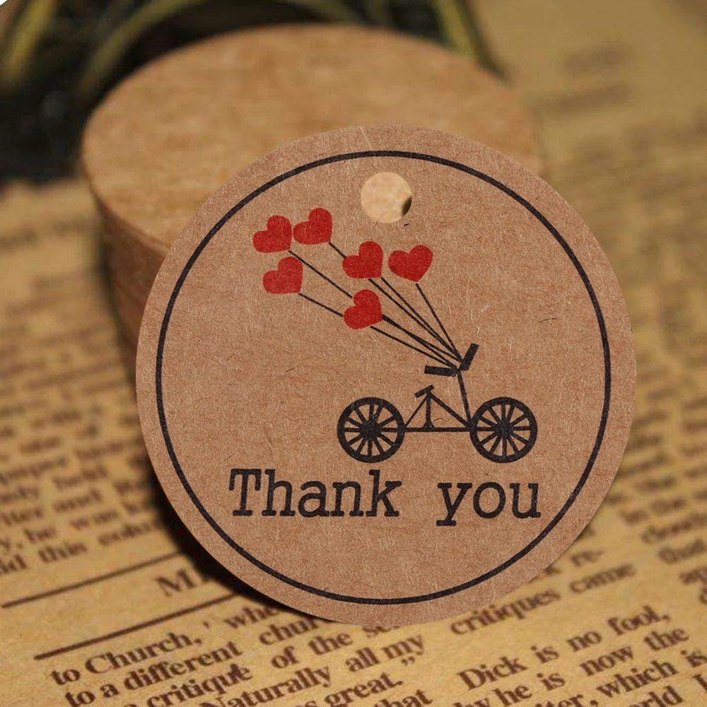 100 шт Красное сердце пустые висячий подарок бирки круглой формы крафт бумажные