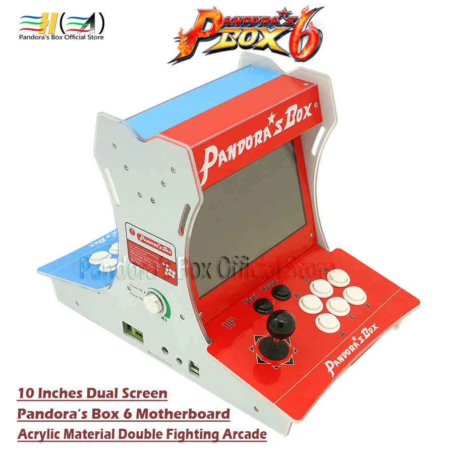 Pandora Box 6 пластиковый бартоп 2 игрока мини аркадная машина 10 дюймов двойной экран Двойная Боевая игровая консоль Аркада 3d игра