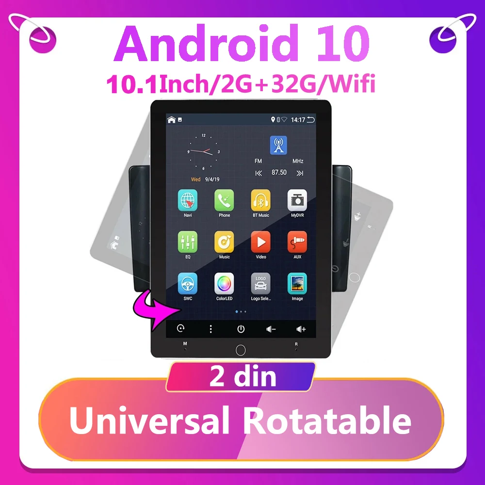 

Android 10 Auto Rotatable 10.1 inch Universal Car radio Multimedia Stereo Audio GPS Navigation Double 2 Din Radio Head Unit