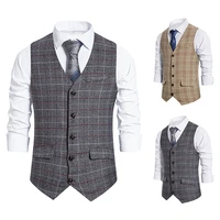 2021 autumn new mens business leisure plaid single breasted vest mens suit fashion retro vest