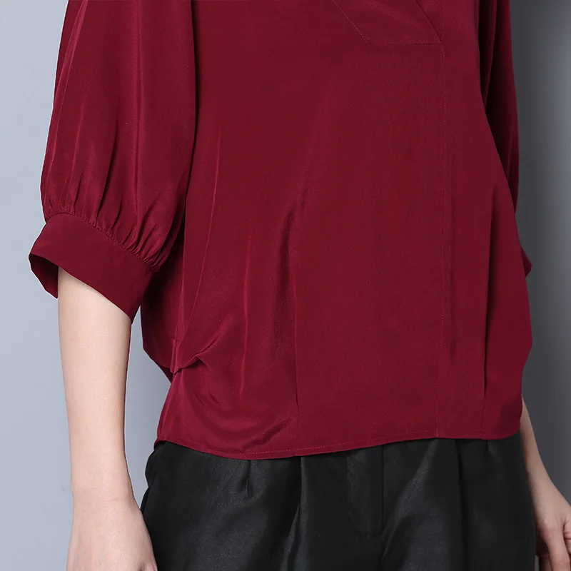 Блузка женская свободного покроя с рукавами-фонариками из искусственного шелка |