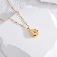 europe and americains cold wind water drop diamond single diamond pendant gold titanium steel necklace female clavicle chain