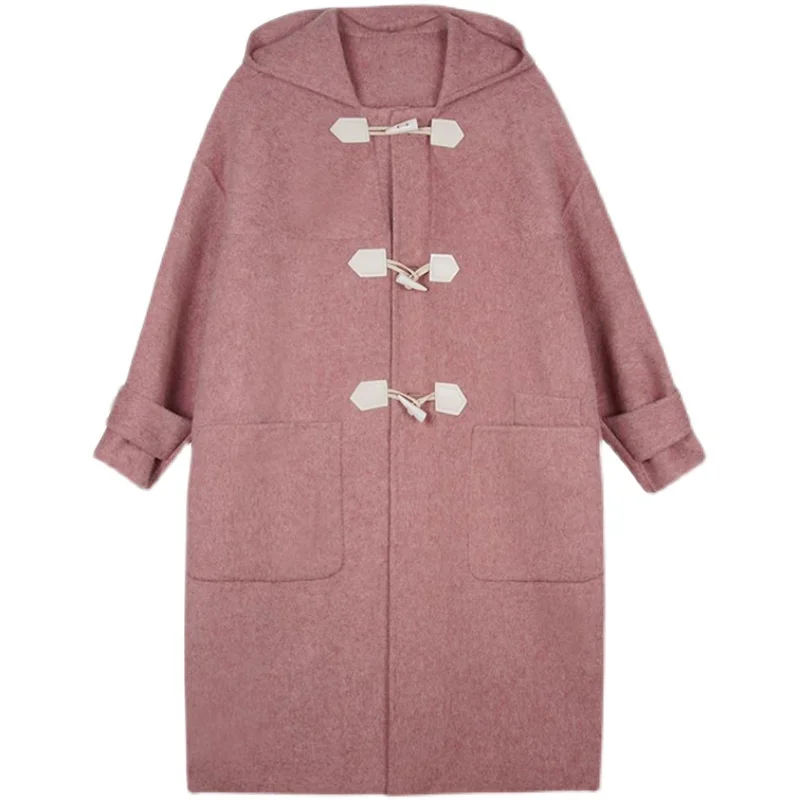 

Korean Cocoon Woolen Coat Women's Clothing Autumn Winter Jackets 2022 New Fashion Hooded Long Wool Coat Female Overcoats D907