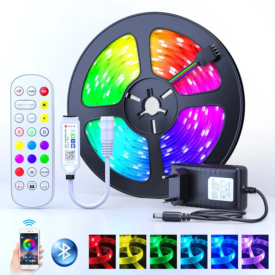 Светодиодная лента светильник RGB Bluetooth умная с подсветкой 5 м 10 15 12 В источник