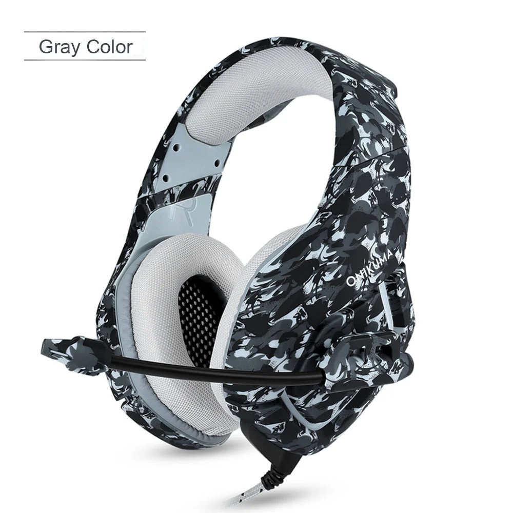 onikuma k1b camouflage gaming headset with mic and noise cancellation headphone gaming with led light for mobile phone laptop free global shipping