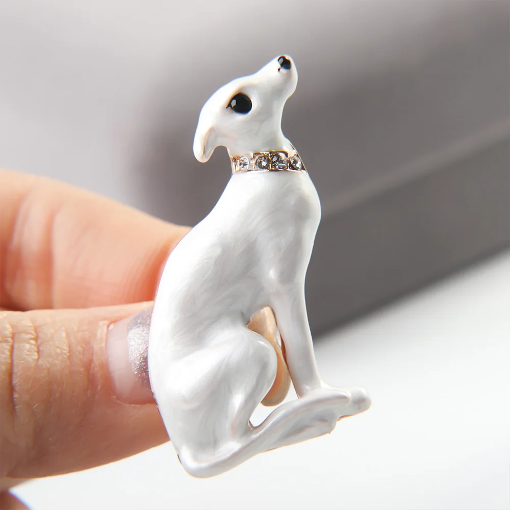 Металлическая брошь в виде милой белой собаки модные стразы воротник с отворотом