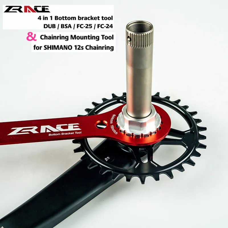 ZRACE 4 in 1 Bottom Bracket Wrench Tool AND 12s Chainrings Mounting Tool , Compatible with SRAM DUB, SHIMANO BSA / FC-25 / FC-24