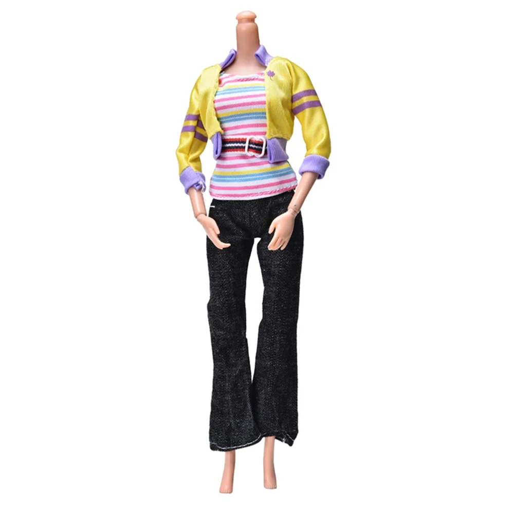 Модное желтое пальто ручной работы черные штаны Радужный жилет для куклы