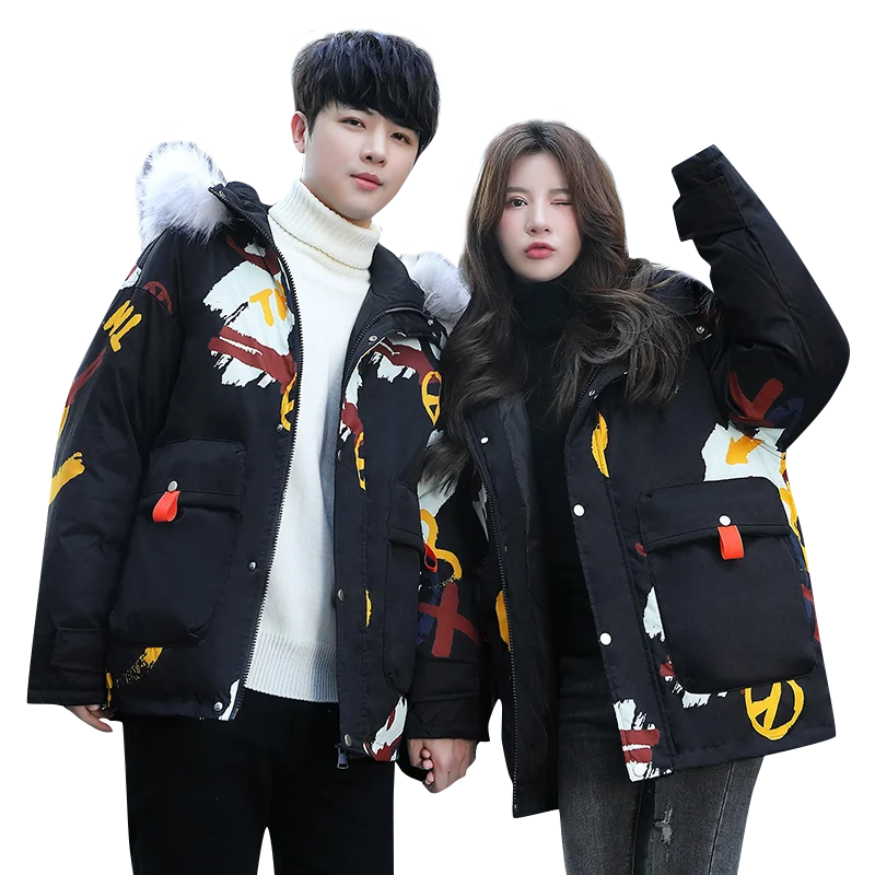Fashion Cold Autumn Couple Bread Parkas Faux Fur Collar Cotton-Padded Jackets Winter Men's Loose Hooded Coats Outwear Top Cloth