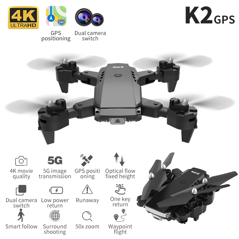 Складной Квадрокоптер K2 PRO с двумя камерами GPS широкоугольной камерой 4K HD Wi-Fi FPV и