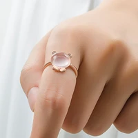 fashionable bear shaped pink zircon hibiscus stone live mouth adjustable ring female korean open index finger ring
