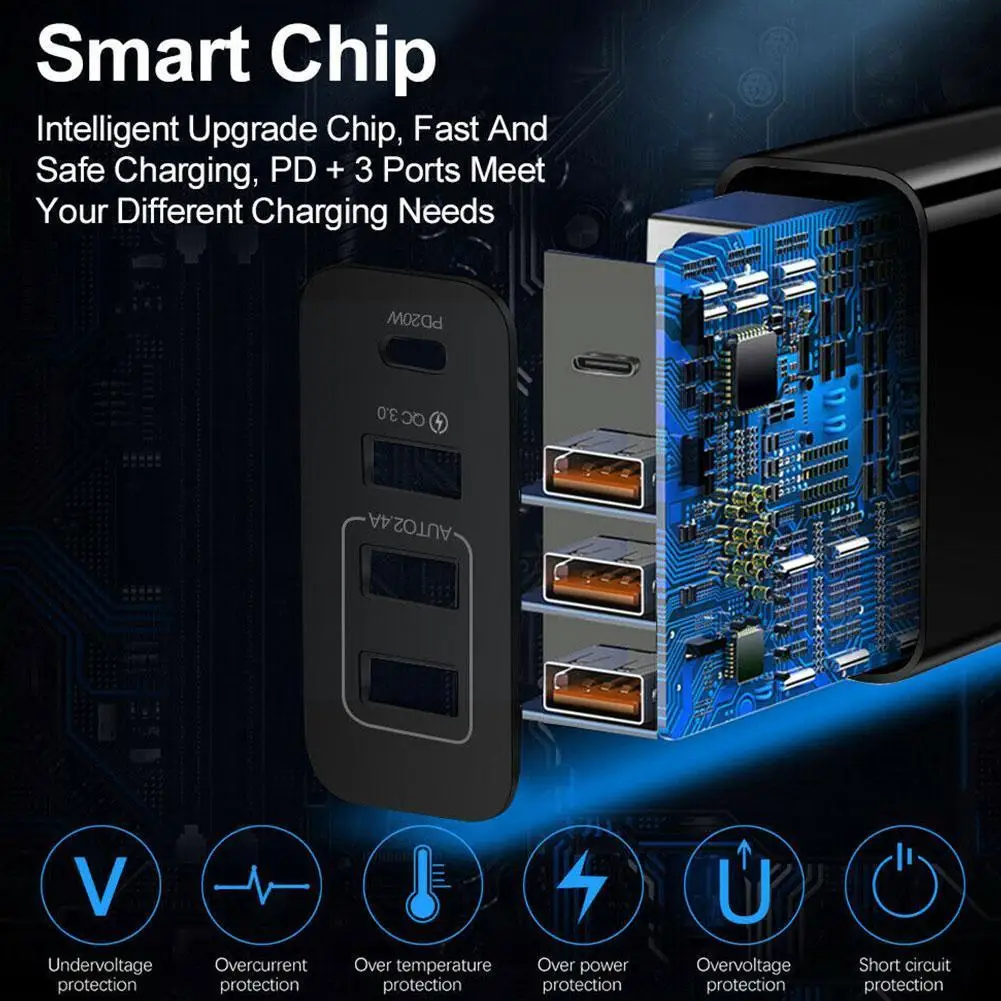 Быстрое зарядное устройство для телефона Тип C PD QC3.0 стандартное Android iPhone и Type-C 3U +