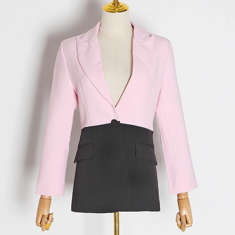 Женский офисный Блейзер контрастных цветов на одной пуговице|Женские пиджаки| |