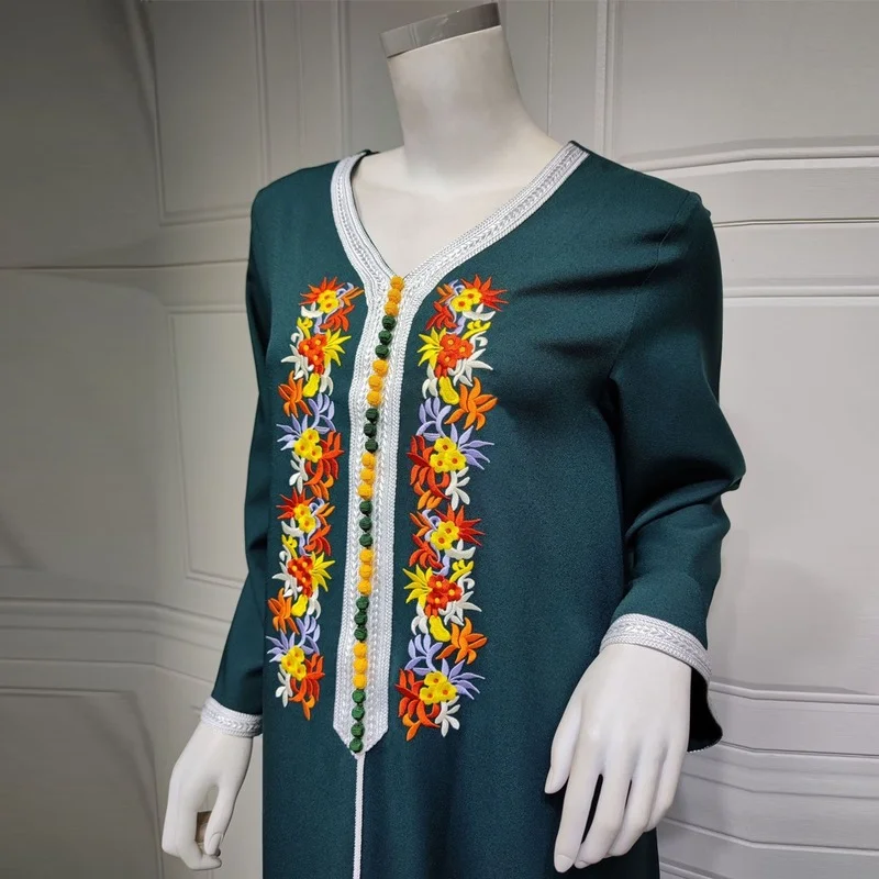 Abaya Dubai Turkey Muslim Hijab Dress Loose Boubou Embroidery Floral Boho Pleated Dresses Chiffon Kimono Eid Mubarak Clothing