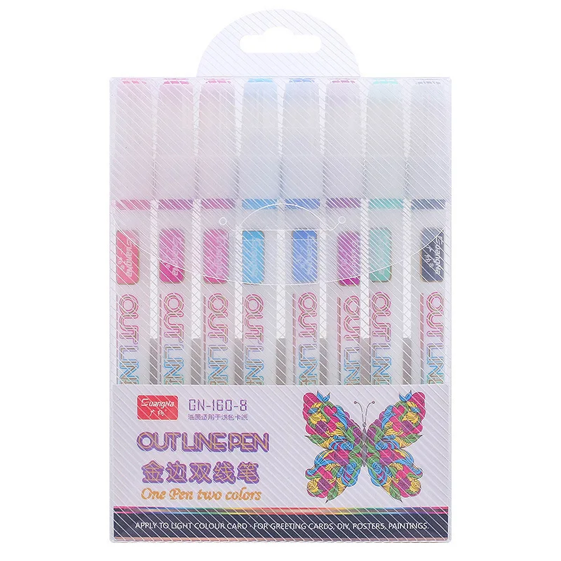 8 цветов пномовая двойная линия контурная ручка блестящий цвет флуоресцентный