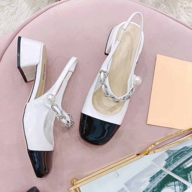 

2021 Spring and Autumn New Princess Shoes Fashion Joker Casual Women Shoes Pearl Decorative Painted Black High Heels