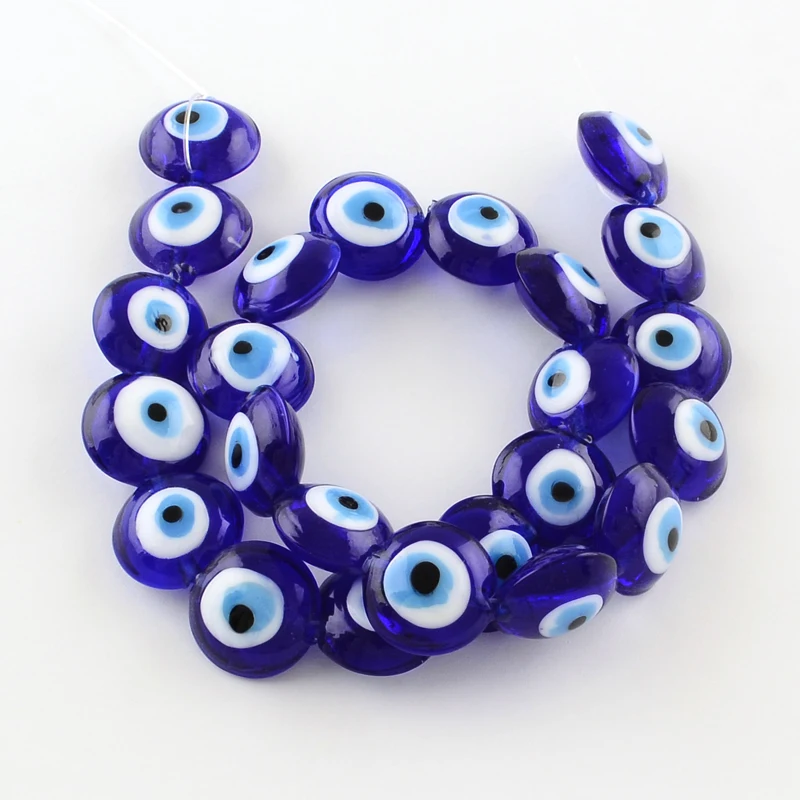 

Flat Round Blue Evil Eye Lampwork Bead Strands For Necklaces Bracelets Jewelry Making DIY Accessories 15~16x8~9mm, Hole: 2mm