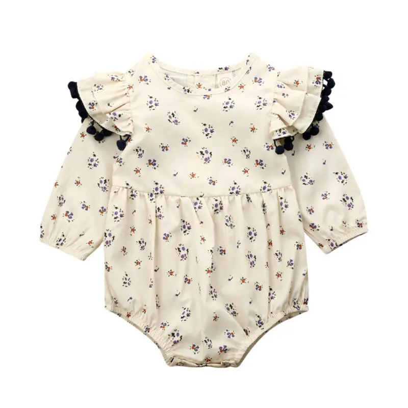 Комбинезоны с длинными рукавами и цветочным принтом кисточками для маленьких