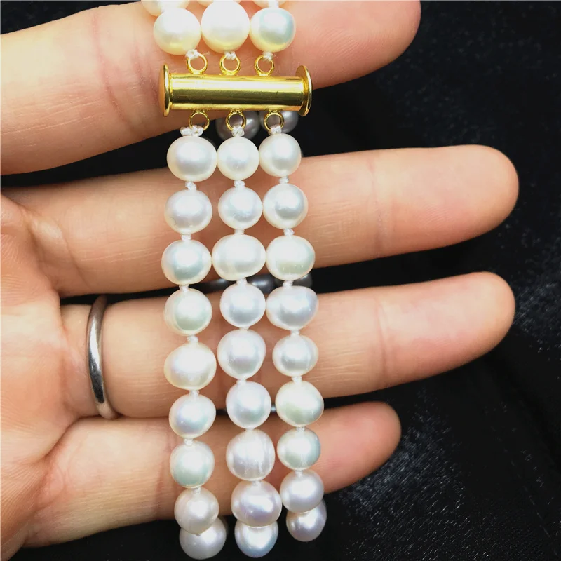 Горячая бесплатная поставка новый 2014 Мода Стиль поделки Изящные 3 ряда 7-8 мм белый