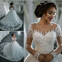 vestidos de noiva elegant a line long sleeve wedding dress tulle appliques beaded princess lace wedding gowns bridal dress