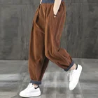 Женские винтажные вельветовые брюки ZANZEA, осенние шаровары, повседневные брюки, свободные брюки с репсовым узором, брюки-шаровары