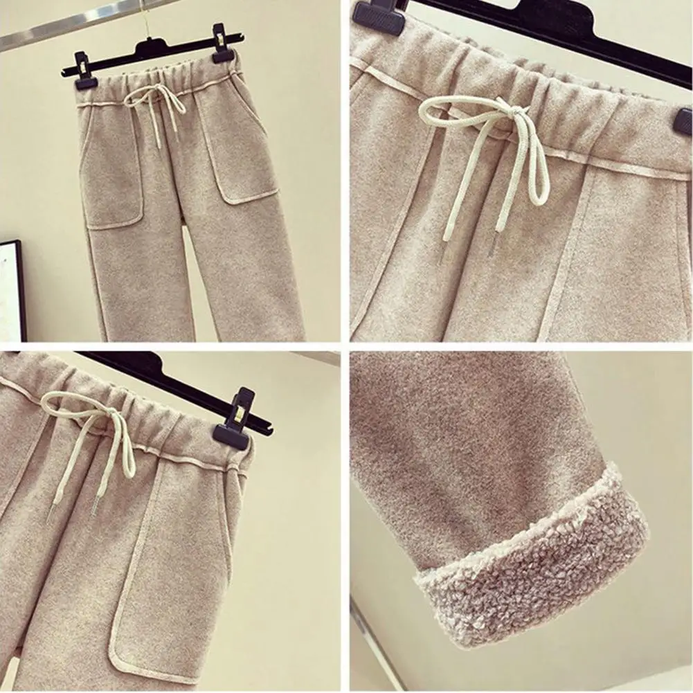 

New Arrival 2020 Women Autumn Winter Fashion Pants Drawstring High Waist Faux Fleece Pants Pockets Thick Warm Trousers Plus Size