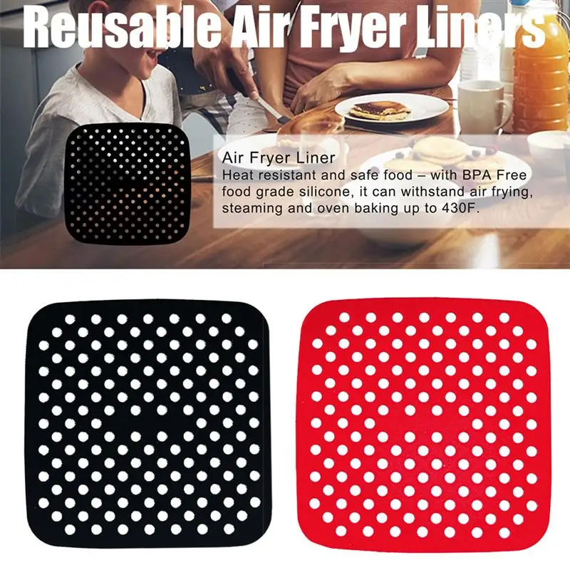 

Reusable Air Fryer Liners Square Non-Stick Silicone Pad Air Fryer Basket Mats Air Fryer Accessories Supplie