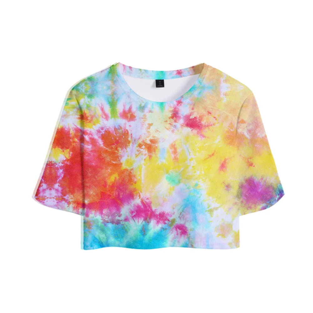 

Women's Crop T shirt bandhnu 3D Top Paisley Tie-dye graphic t shirts Navel Short Sleeve Summer Teens Girls Beach Wear Holiday