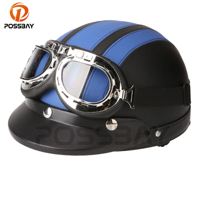 Винтажный мотоциклетный шлем POSSBAY Casco Moto Kask для скутера козырек на половину лица