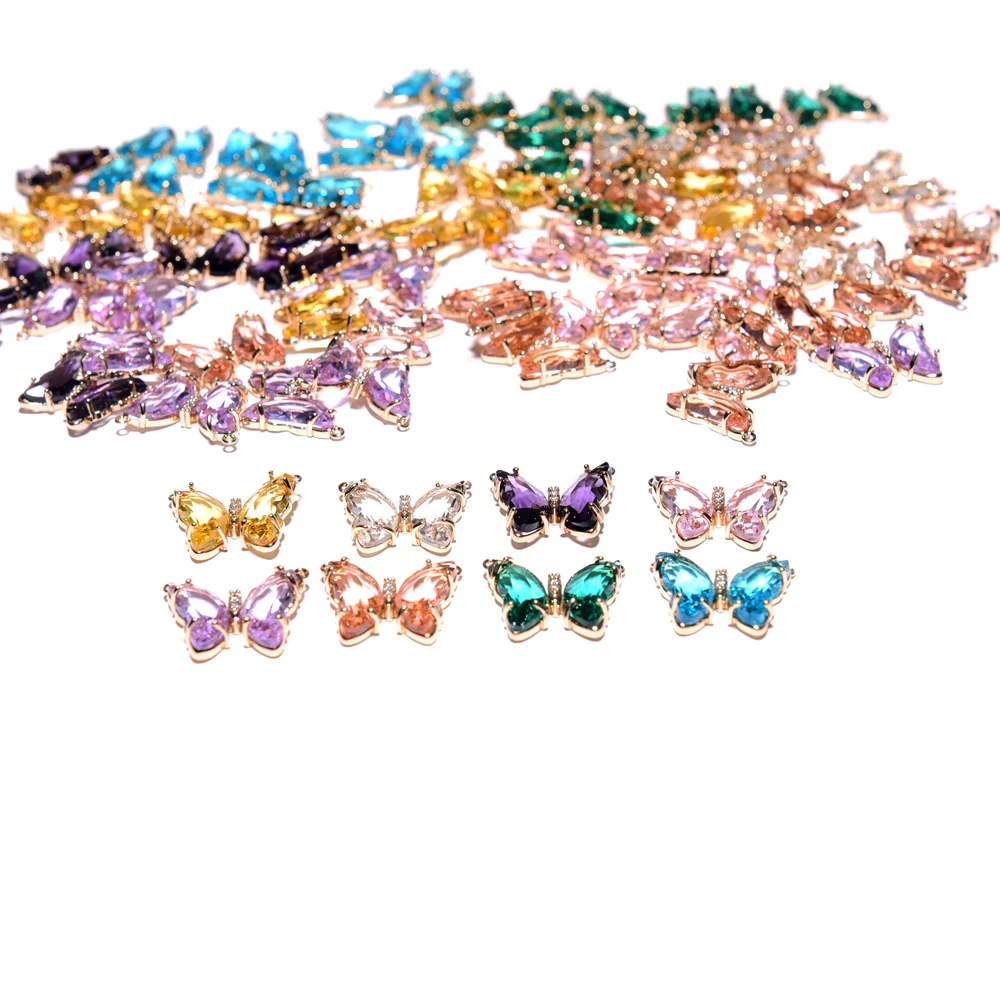 Металлические стразы Разноцветные Подвески-бабочки с кристаллами для