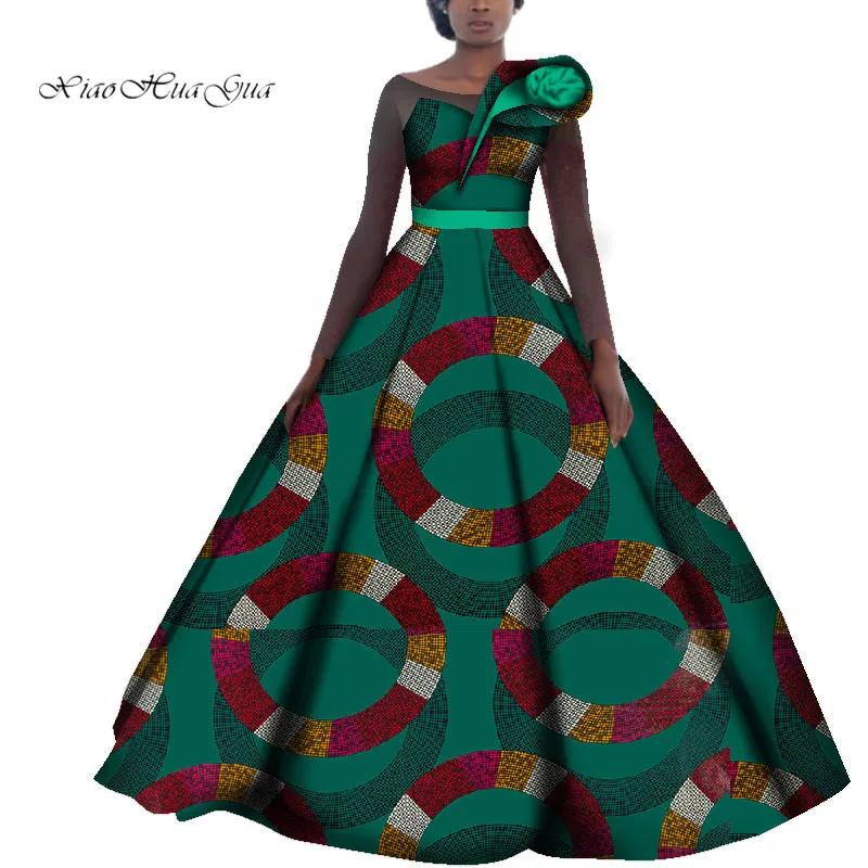 African Wedding Dresses for Women Cotton Batik Ankara Print Traditional Clothing Formal Party Long Sleeve Dress Plus Size WY4141