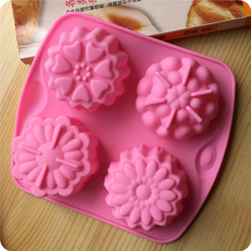 

4 Different Flowers 3D Silicone Cake Fondant Mold Cupcake Soap Biscuit Chocolate Mould DIY Cake Decoration baking accessories